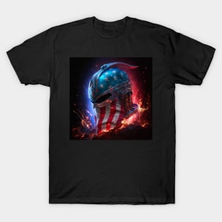 Spartan Helm American Flag Art T-Shirt